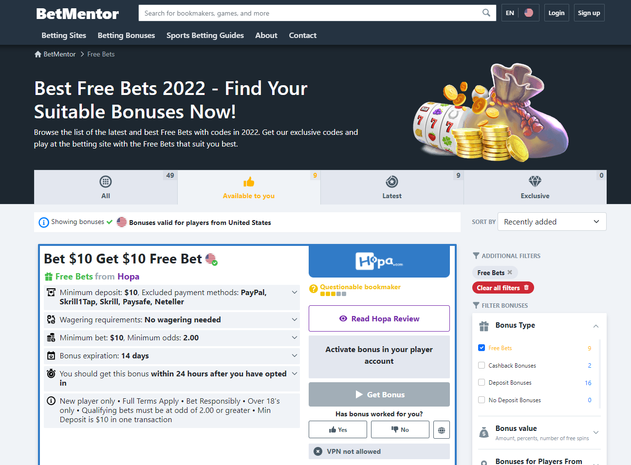 Betmentor Suitable Bonuses