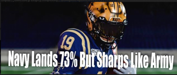 Weekend Hot Picks: Navy Lands 73% of Bets But Sharps All Over Army