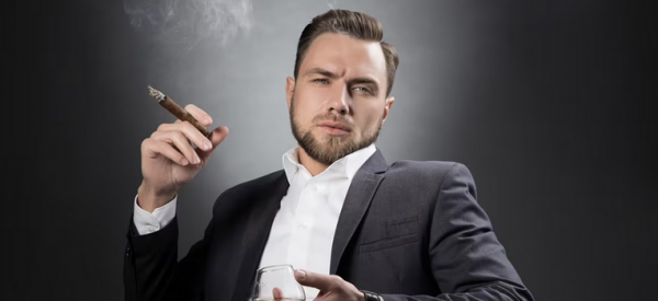 Man smoking a cigar with a dark background