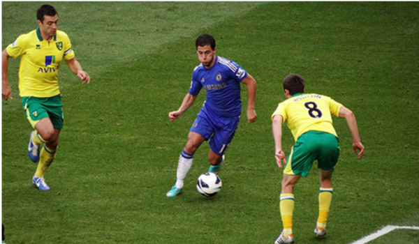 Chelsea's Eden Hazard (on ball) looks well placed to collect a Premier League wi