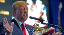 Donald Trump presents new branded sneakers at Sneaker Con