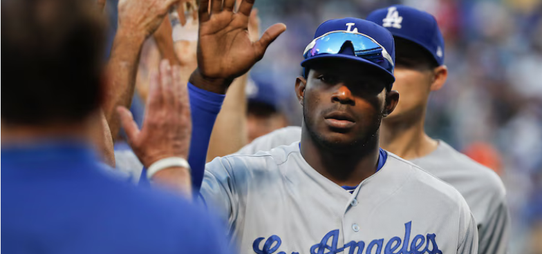 Yasiel Puig playing for the Dodgers