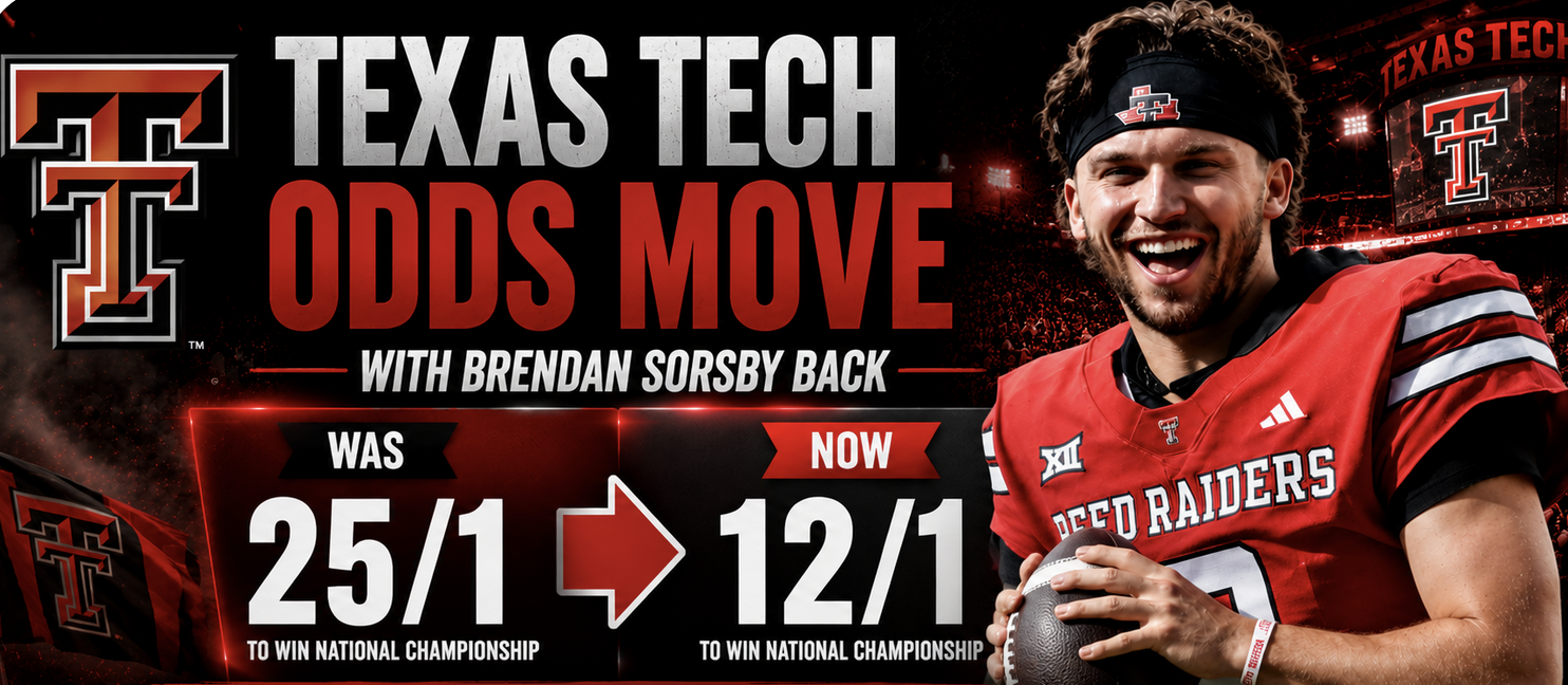 Texas Tech Moves From 25-1 to 12-1 Odds to Win the Championship With Sorsby Now Allowed to Play