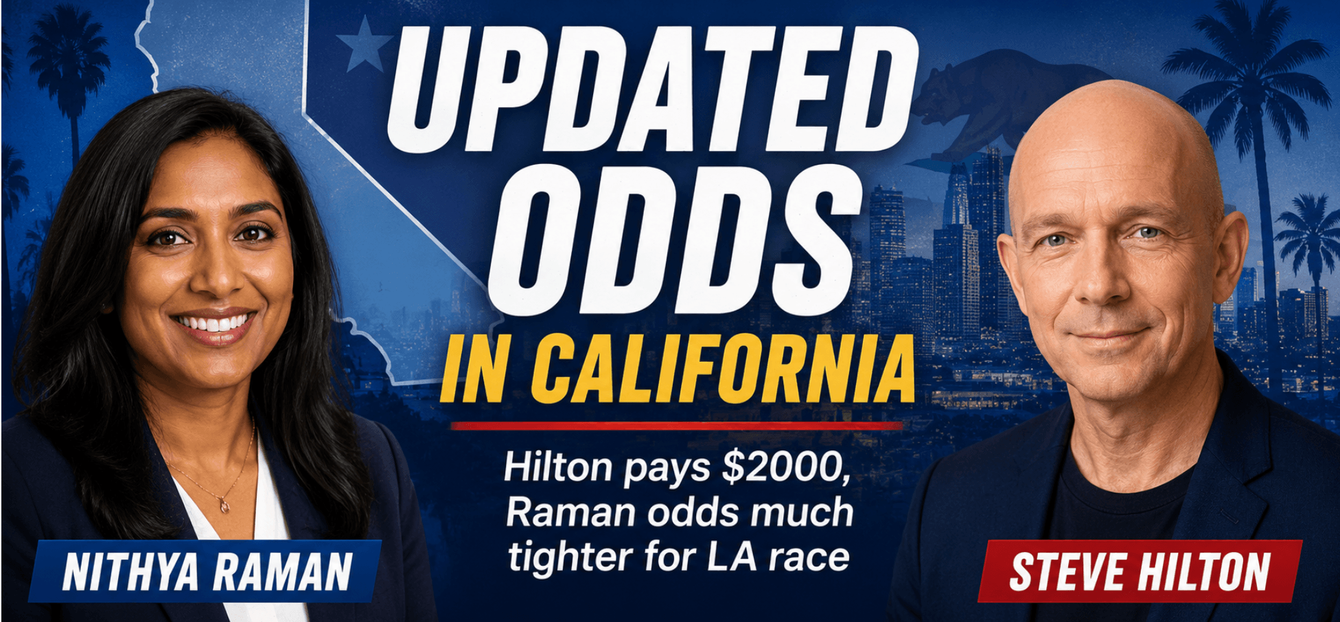 Steve Hilton Would Pay Out $2000 on a $100 Bet to Become California's Next Governor, Nithya Raman Pays $140 in LA Mayor's Race