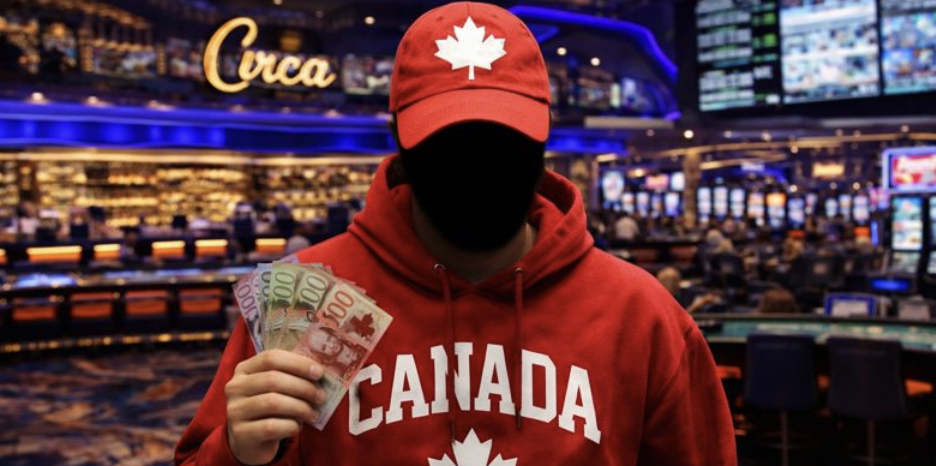 Canadian gambler in Circa Casino with face blurred 