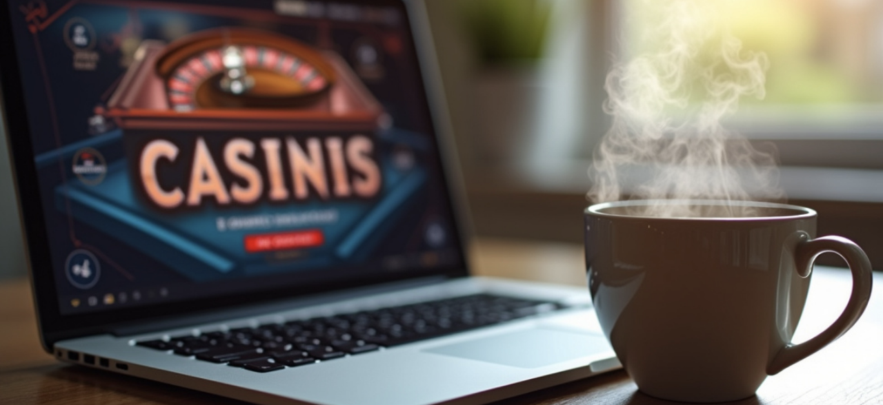 Laptop in front of a cup of coffee
