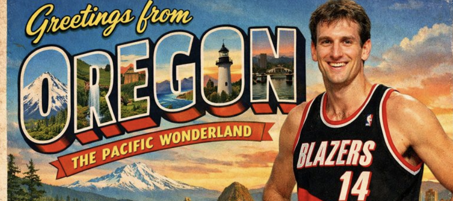 Chris Dudley on an Oregon postcard 