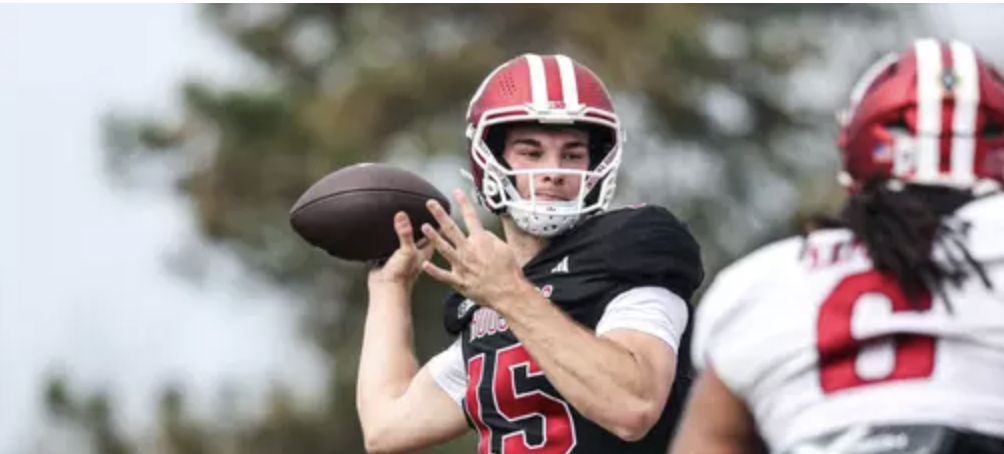 Fernando Mendoza throwing a football