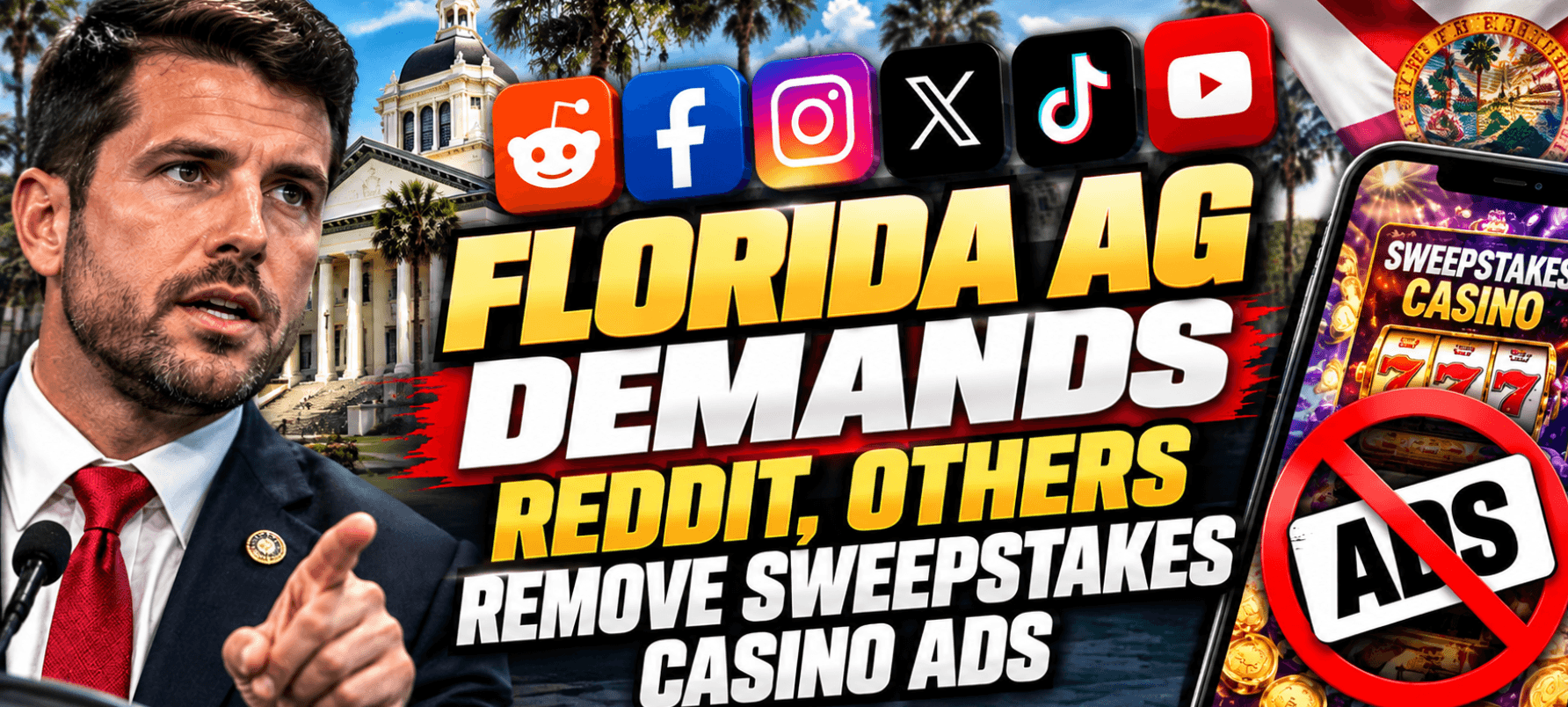 Florida AG Comes After Reddit, TikTok Demanding Social Media Companies Remove Sweepstakes Casino Ads