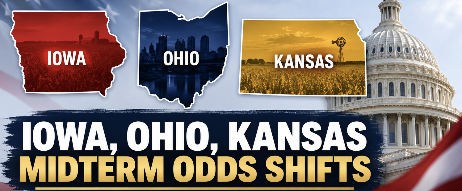 Iowa, Ohio, Kansas Midterm Odds Shifts: Ashley Hinson Favored in Iowa Senate Race, Adam Hamilton $375 Payout in KS