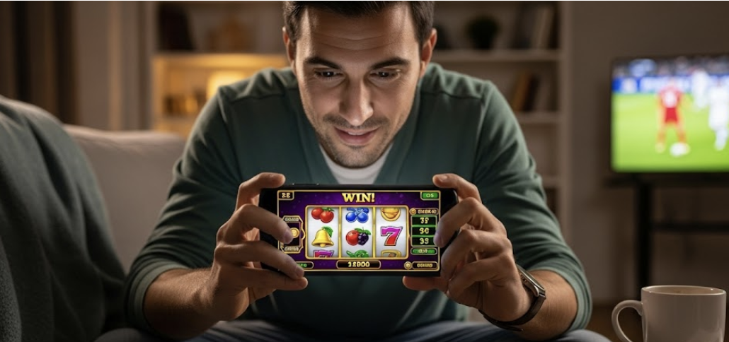 Man gambling on phone
