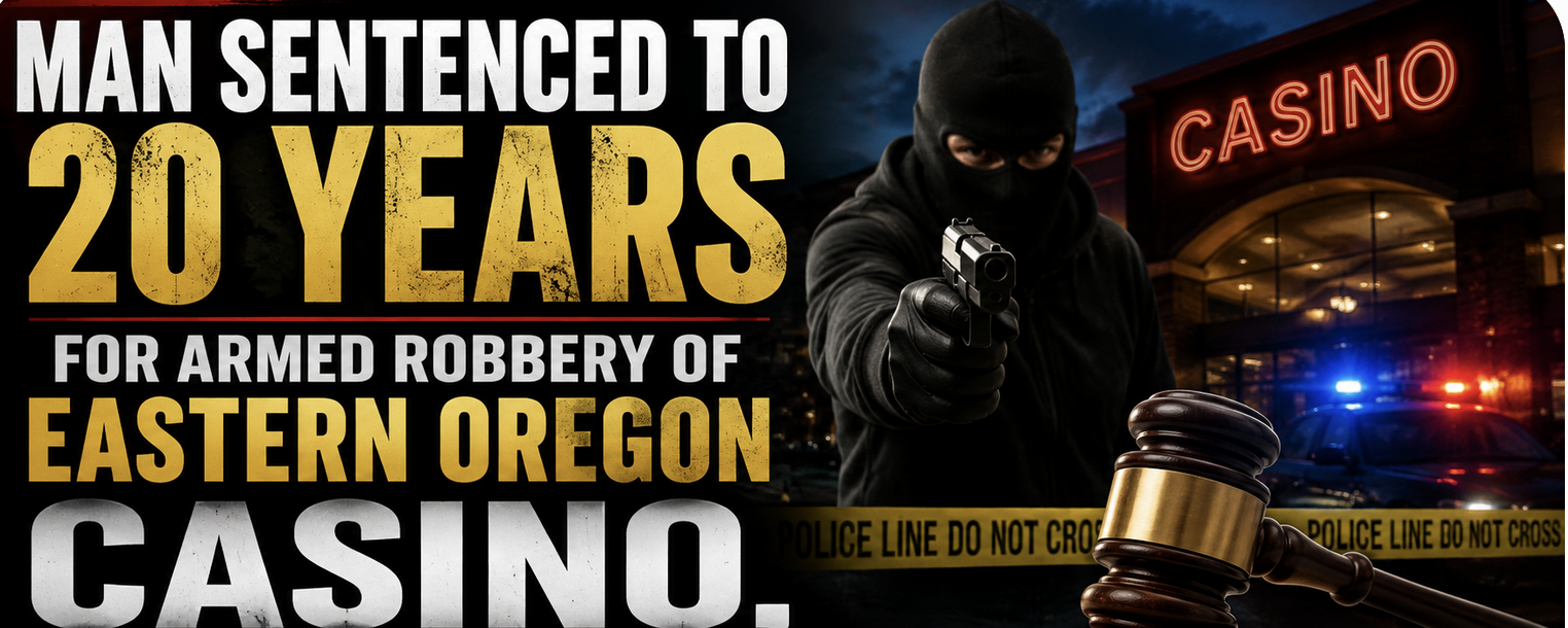 Man Sentenced to 20 Years for Armed Robbery of Eastern Oregon Casino