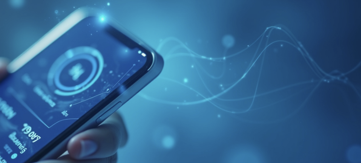 Phone being held in blue backdrop