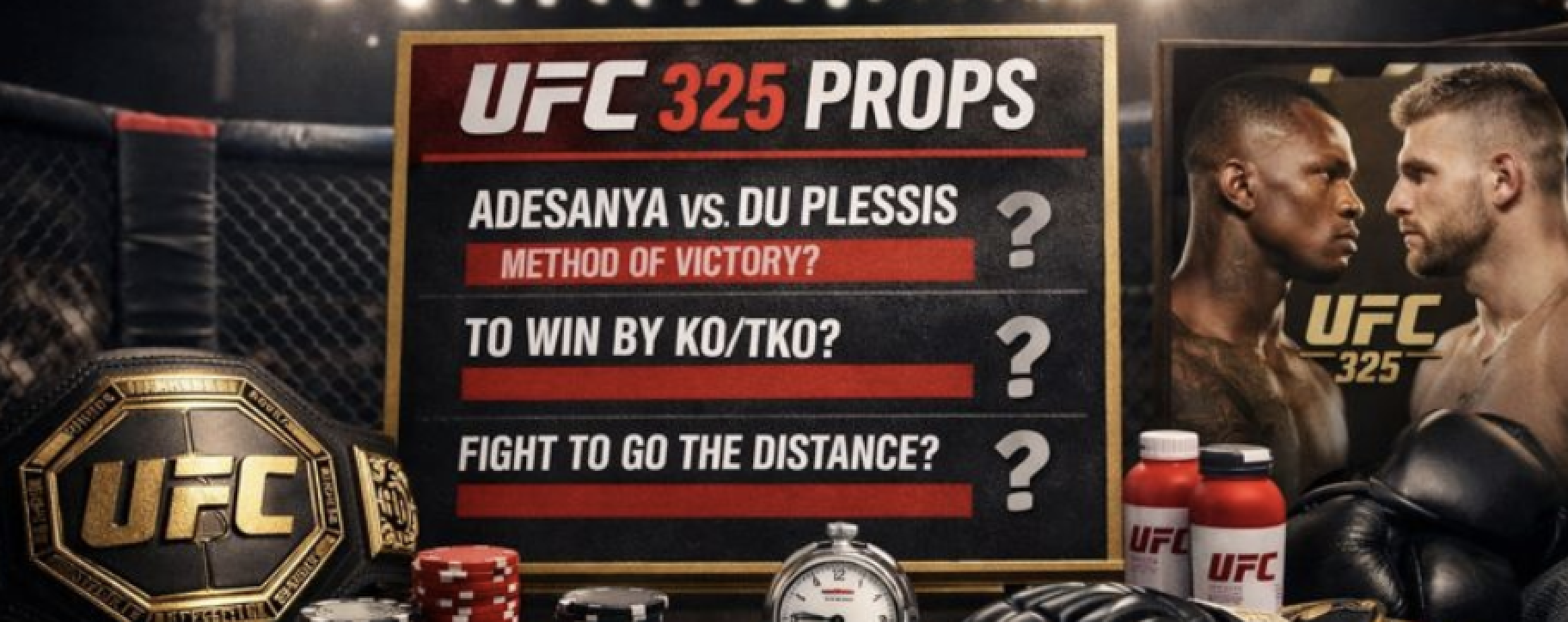 UFC 325 fight props listed with two of the main event fights pictured