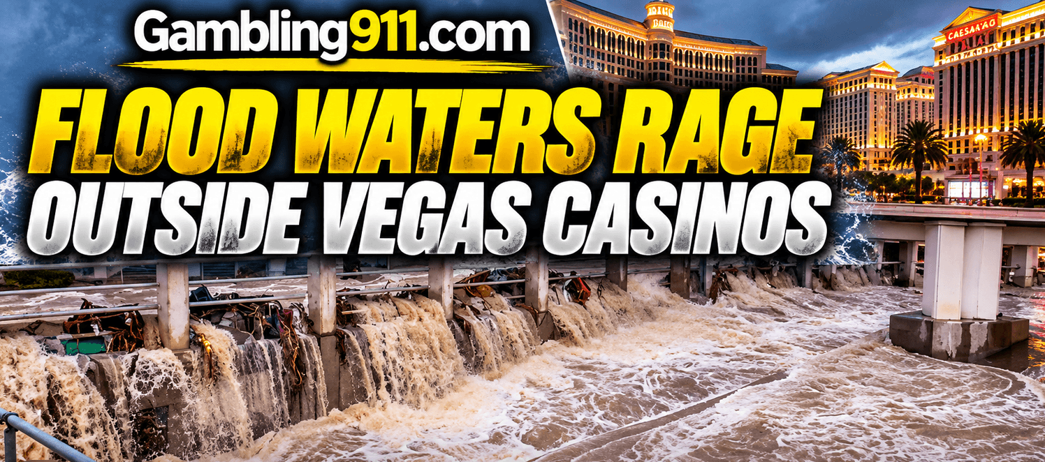Raging Flood Waters Turn Grounds Outside Linq Hotel and Casino Into Roaring Rapids