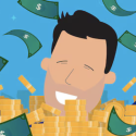 Man swimming in money