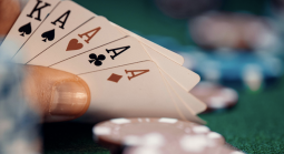 Casino cards and chips on game table