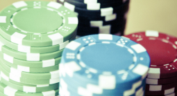 Casino chips blue, green, red and black