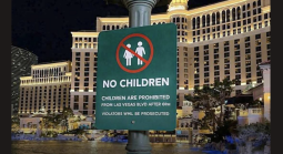 No children Las Vegas sign with Bellagio in background