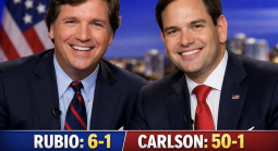 Tucker Carlson and Marco Rubio along with their latest odds to win 2028 US presidential election