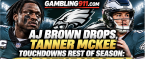 AJ Brown Drops, Tanner McKee Touchdowns Rest of Season: Latest Odds