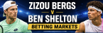 Zizou Bergs v Ben Shelton Betting Markets - ATP Montreal QC 2026 Odds